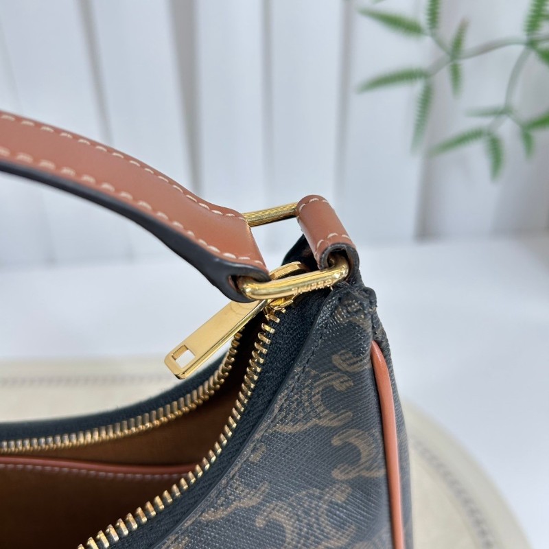 Zhf hz 專櫃價5.1折！CELINE/賽琳  經典凱旋門老花滿印可調節肩帶 黃褐色牛皮革 腋下单肩包-19