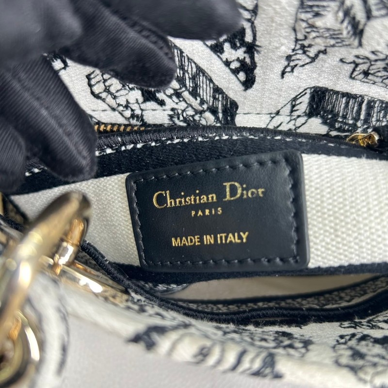 Zwb hz DIOR迪奧 Lady D-Lite  淺金色吊墜Plan de Paris巴黎地圖 刺繡 戴妃包 單肩斜挎手提包-14