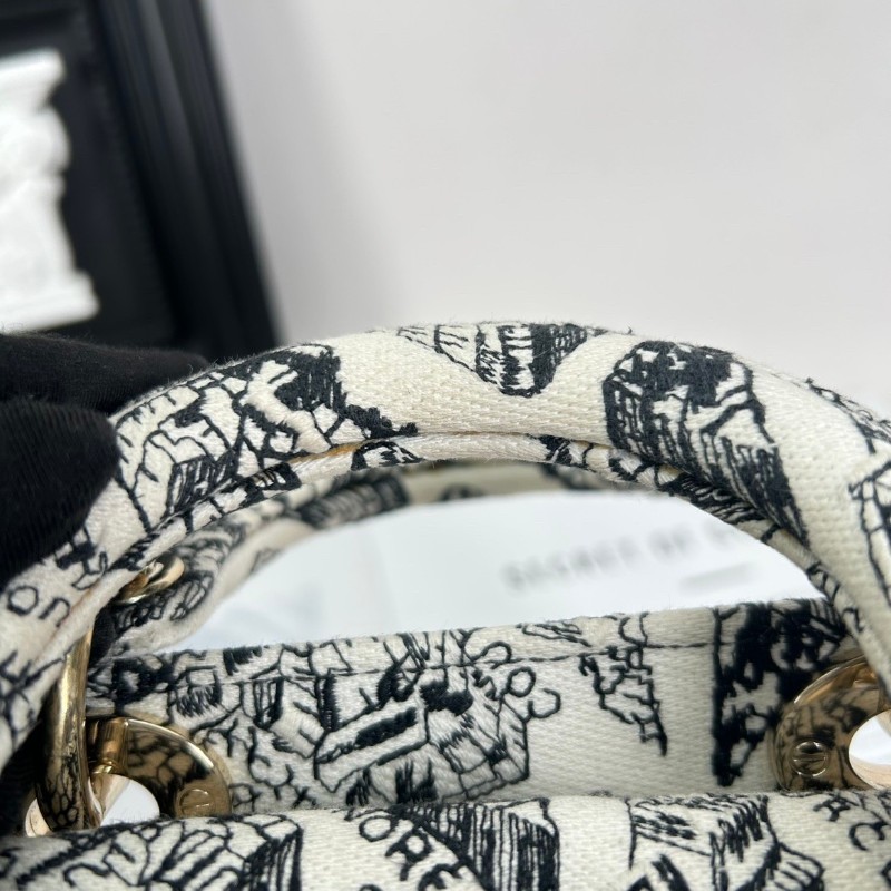 Zwb hz DIOR迪奧 Lady D-Lite  淺金色吊墜Plan de Paris巴黎地圖 刺繡 戴妃包 單肩斜挎手提包-16