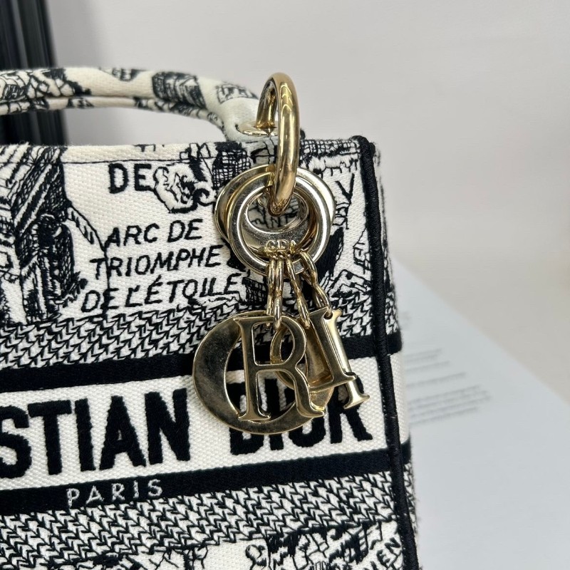 Zwb hz DIOR迪奧 Lady D-Lite  淺金色吊墜Plan de Paris巴黎地圖 刺繡 戴妃包 單肩斜挎手提包-17