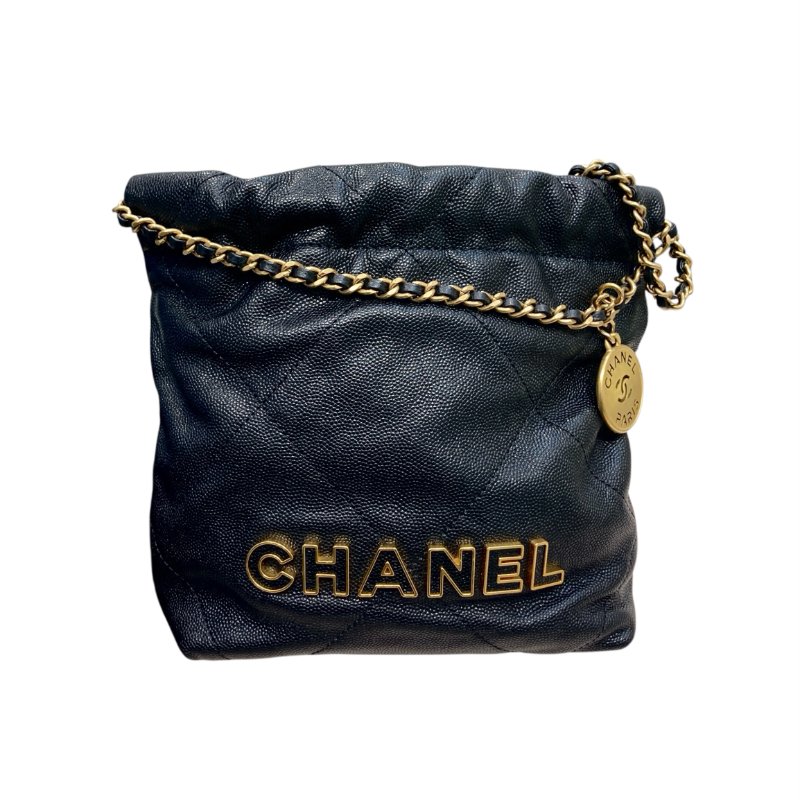 CHANEL 香奈兒 22MINI BAG 流浪包 荔枝牛皮 黑色 金釦-1