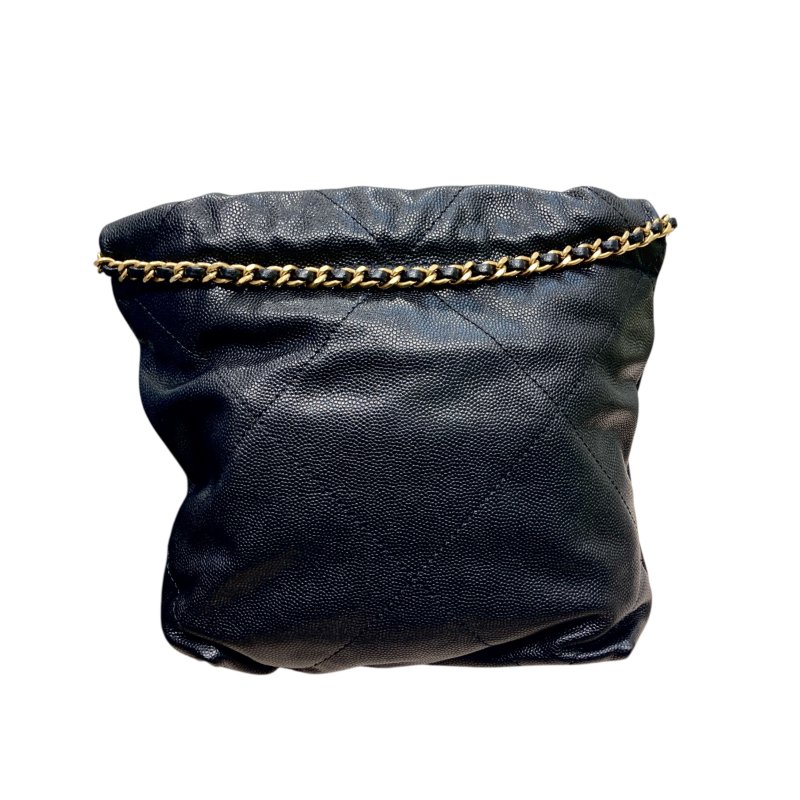 CHANEL 香奈兒 22MINI BAG 流浪包 荔枝牛皮 黑色 金釦-2