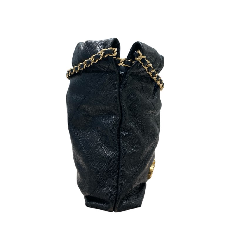 CHANEL 香奈兒 22MINI BAG 流浪包 荔枝牛皮 黑色 金釦-4