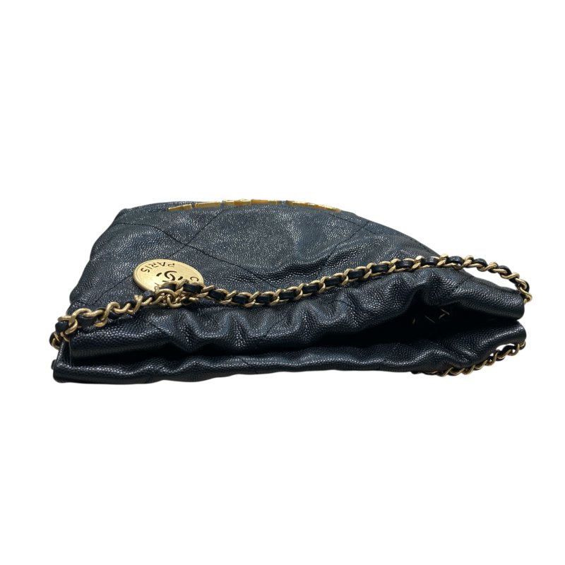 CHANEL 香奈兒 22MINI BAG 流浪包 荔枝牛皮 黑色 金釦-6