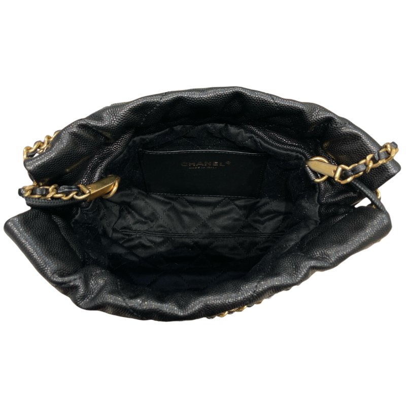 CHANEL 香奈兒 22MINI BAG 流浪包 荔枝牛皮 黑色 金釦-11