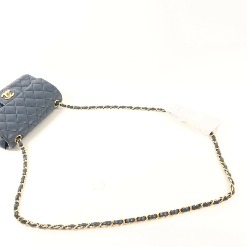 CHANEL 羊皮皮革Mini Classic 20金扣鏈帶肩背袋-7