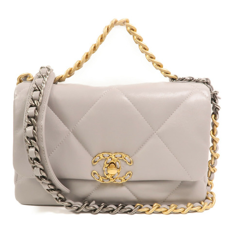 CHANEL 牛皮皮革Chanel 19 Small金扣鏈帶手挽肩背兩用袋