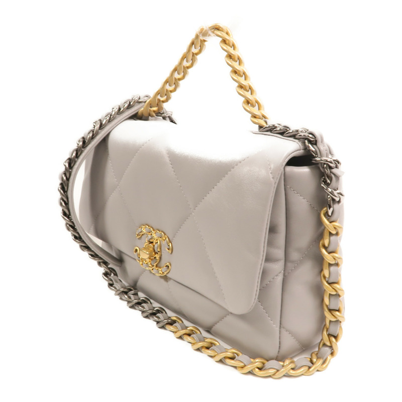 CHANEL 牛皮皮革Chanel 19 Small金扣鏈帶手挽肩背兩用袋-2