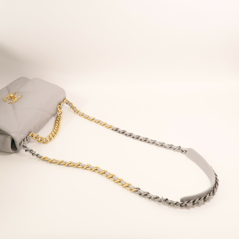 CHANEL 牛皮皮革Chanel 19 Small金扣鏈帶手挽肩背兩用袋-7