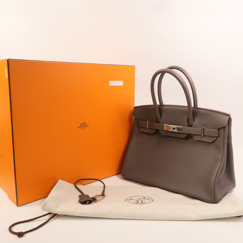 HERMES Togo皮革Birkin 30銀扣手挽袋Etain-9