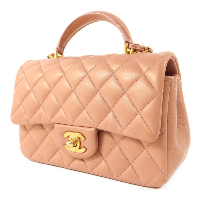 CHANEL 羊皮皮革Top Handle 20金扣鏈帶肩背袋-2