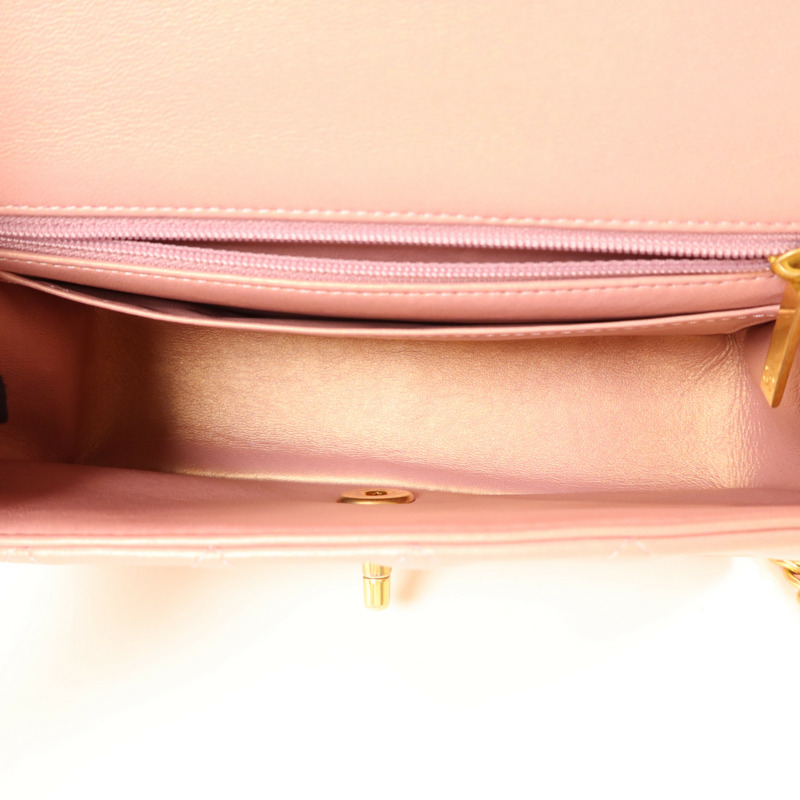 CHANEL 羊皮皮革Top Handle 20金扣鏈帶肩背袋-4