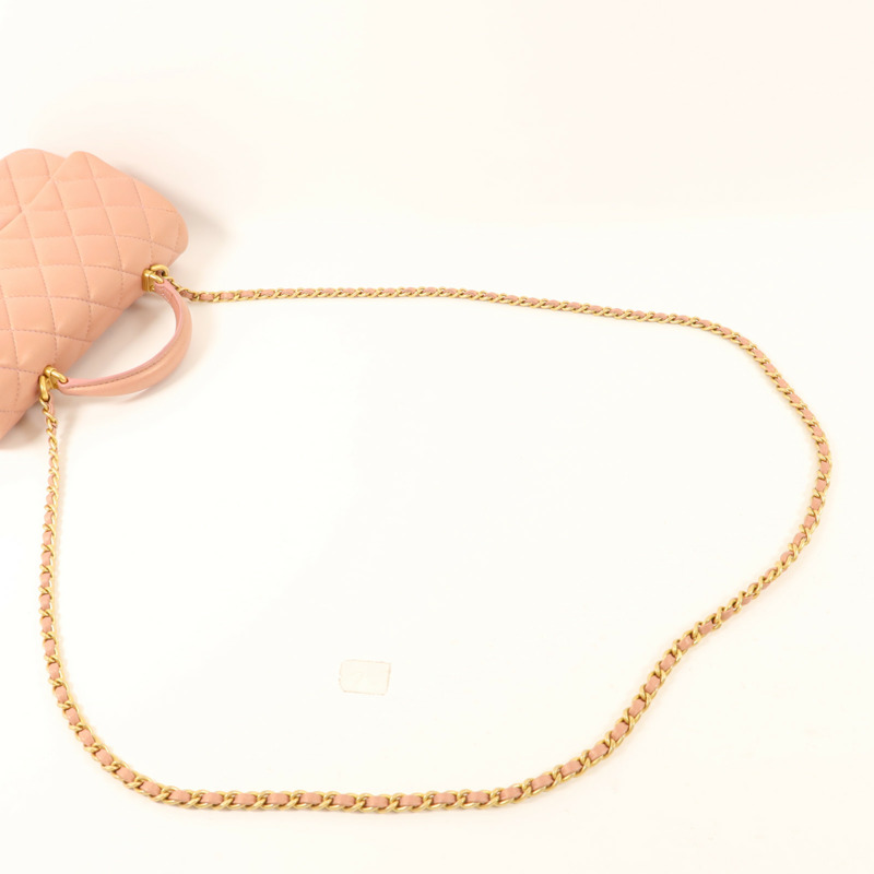 CHANEL 羊皮皮革Top Handle 20金扣鏈帶肩背袋-8