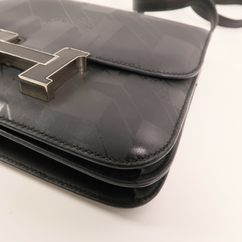 HERMES Sombrero皮革Constance On A Summer Night銀扣肩背袋Noir-11