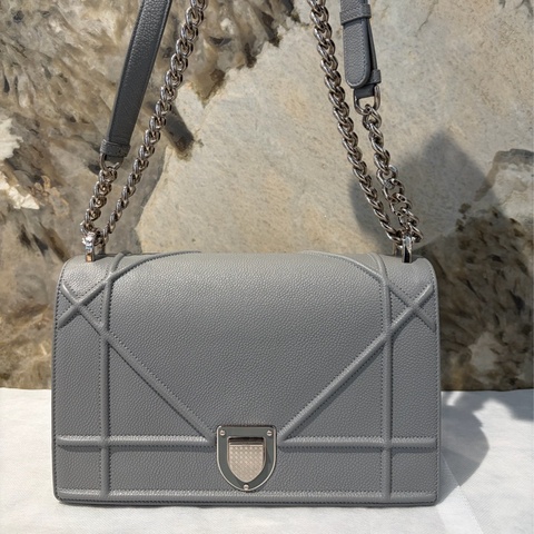 Dior 灰牛皮銀釦DIORMA斜背包