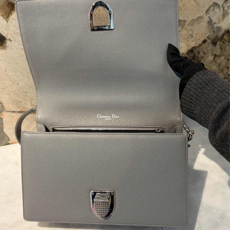Dior 灰牛皮銀釦DIORMA斜背包-9