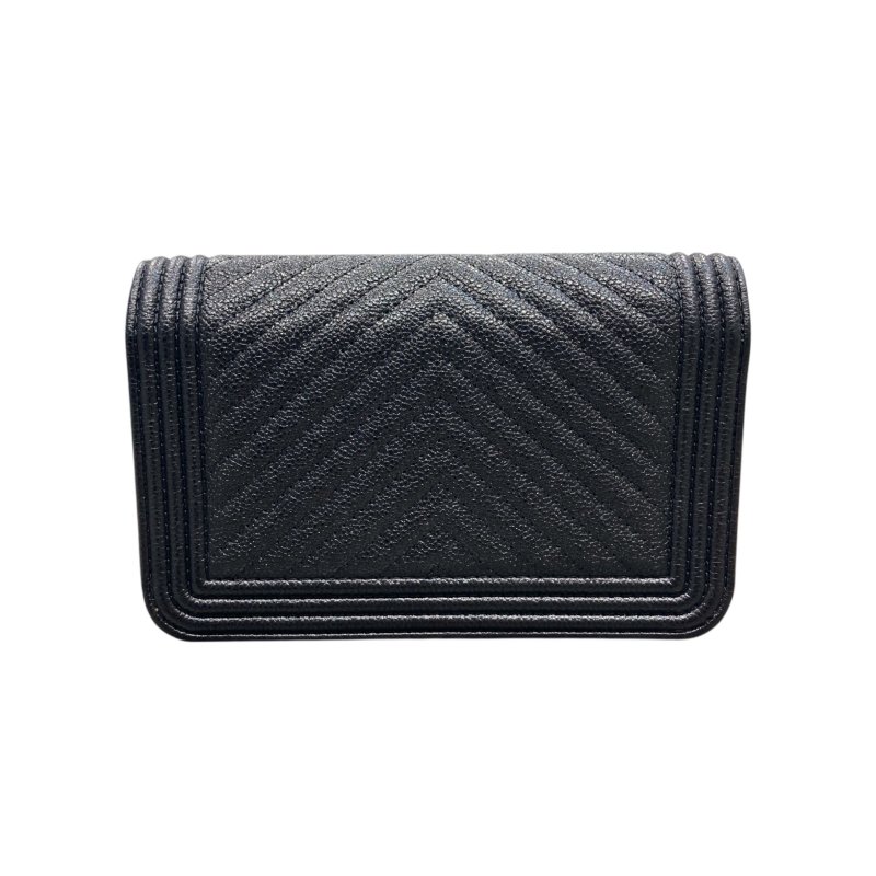 CHANEL 香奈兒 WOC BOY MINI 銀鍊側背包 魚子醬皮革 黑色 銀釦-2