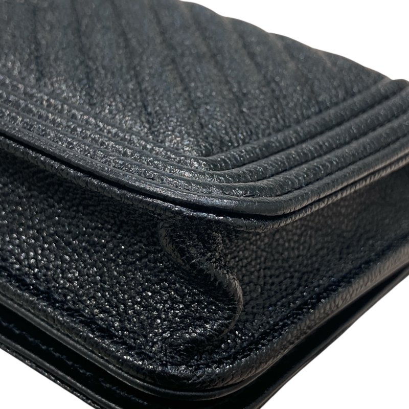 CHANEL 香奈兒 WOC BOY MINI 銀鍊側背包 魚子醬皮革 黑色 銀釦-8