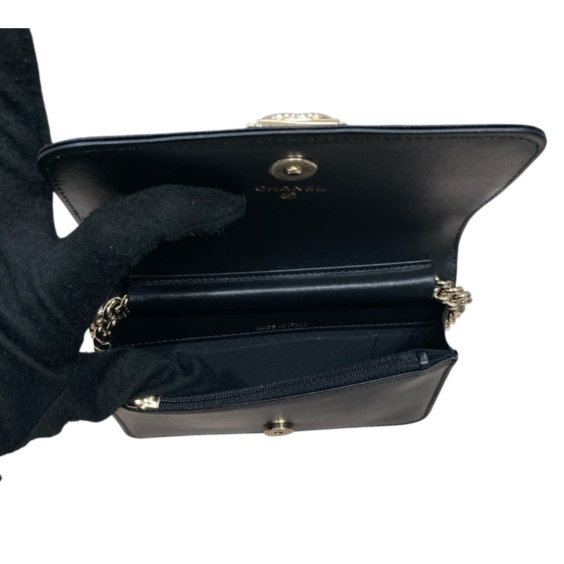 CHANEL 香奈兒 WOC BOY MINI 銀鍊側背包 魚子醬皮革 黑色 銀釦-11