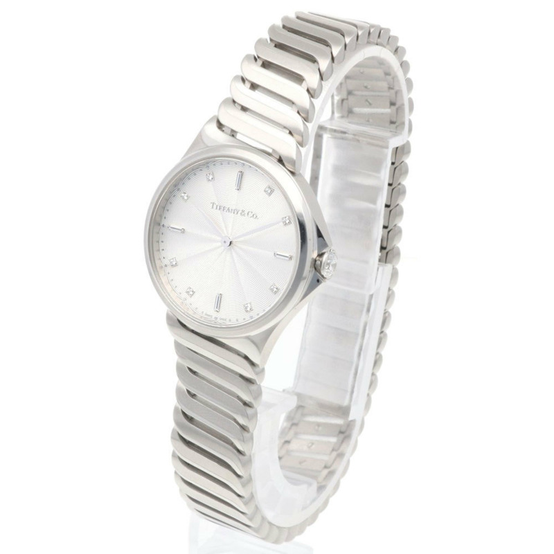 二手蒂芬妮 Metro 手錶，不鏽鋼石英機芯，女士款，TIFFANY & Co.，8 顆鑽石錶殼。-2