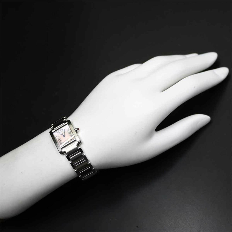 卡地亞 Tank Française SM W51028Q3 女士粉紅貝殼石英腕錶-1