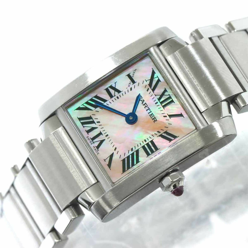 卡地亞 Tank Française SM W51028Q3 女士粉紅貝殼石英腕錶-5