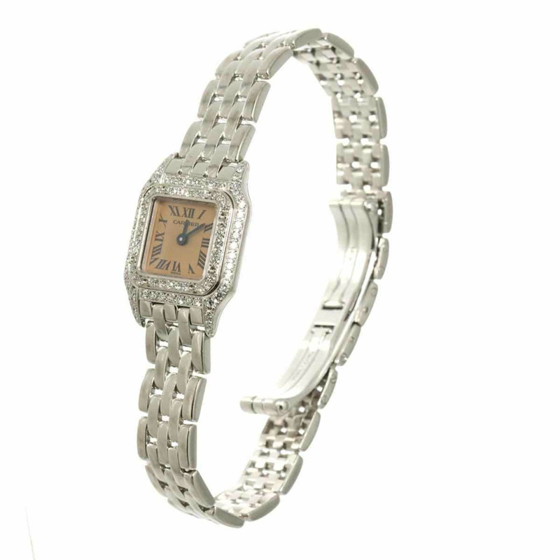 卡地亞迷你獵豹系列 WF3244F3 女士腕錶，鑲鑽錶圈，18K 玫瑰金/白金錶殼，實心金石英機芯-1