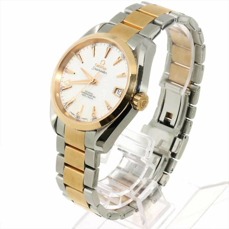 歐米茄海馬系列Aqua Terra雙色男錶231 20 39 21 55 001，鑲嵌11顆鑽石，日期顯示，白色錶殼，18K玫瑰金自動上鍊機芯-1