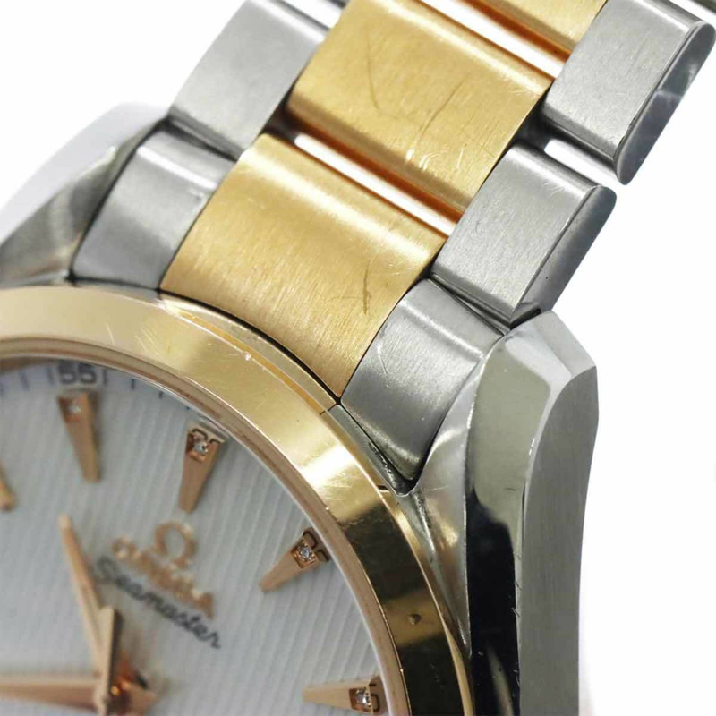 歐米茄海馬系列Aqua Terra雙色男錶231 20 39 21 55 001，鑲嵌11顆鑽石，日期顯示，白色錶殼，18K玫瑰金自動上鍊機芯-6