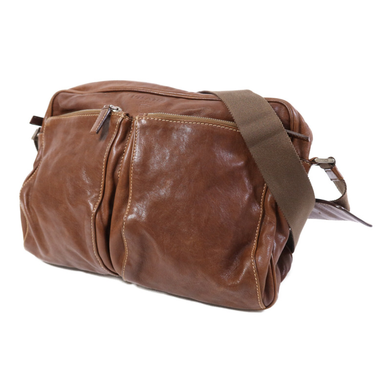 PRADA 牛皮皮革Shoulder Bag銀扣肩背袋-2