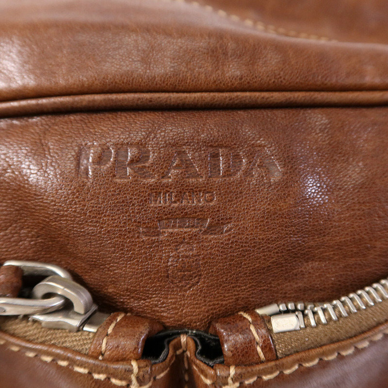 PRADA 牛皮皮革Shoulder Bag銀扣肩背袋-5