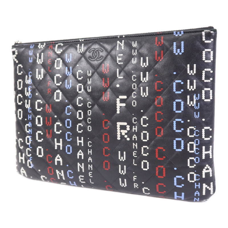 CHANEL 羊皮皮革Pouch銀扣手拿包-1