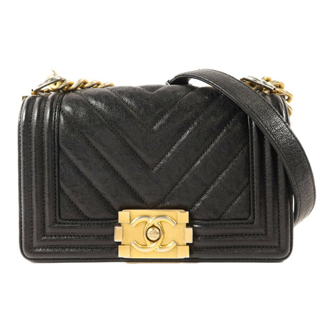 CHANEL 牛皮皮革Boy 20金扣鏈帶肩背袋