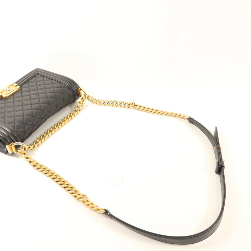 CHANEL 牛皮皮革Boy25金扣鏈帶肩背袋-7