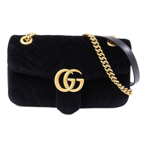 GUCCI 天鵝絨GG Marmont金扣鏈帶肩背袋