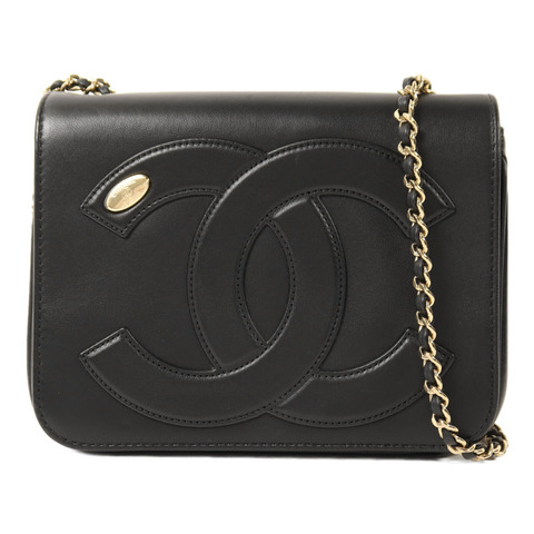 CHANEL 羊皮皮革Chain Shoulder金扣鏈帶肩背袋