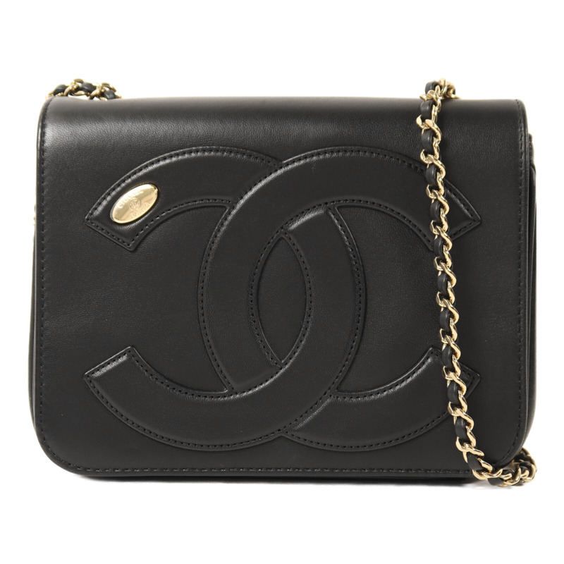 CHANEL 羊皮皮革Chain Shoulder金扣鏈帶肩背袋-0