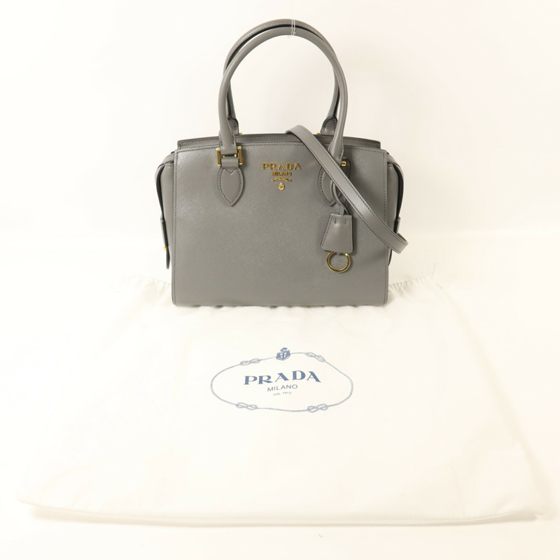 PRADA 牛皮皮革Borsa A mano金扣手挽肩背兩用袋-8