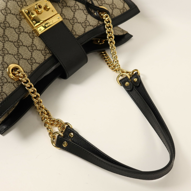 GUCCI 塗層帆布Padlock GG金扣鏈帶肩背袋-8