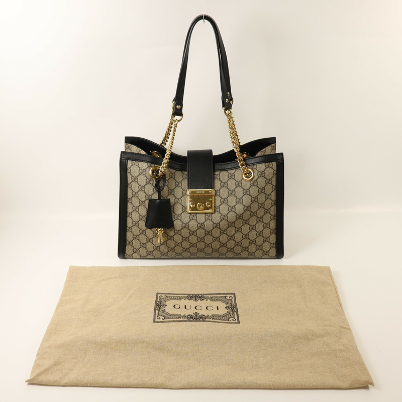 GUCCI 塗層帆布Padlock GG金扣鏈帶肩背袋-9