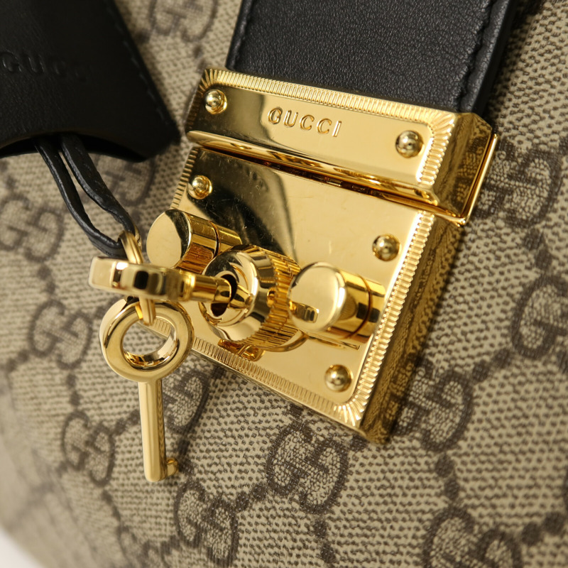 GUCCI 塗層帆布Padlock GG金扣鏈帶肩背袋-10