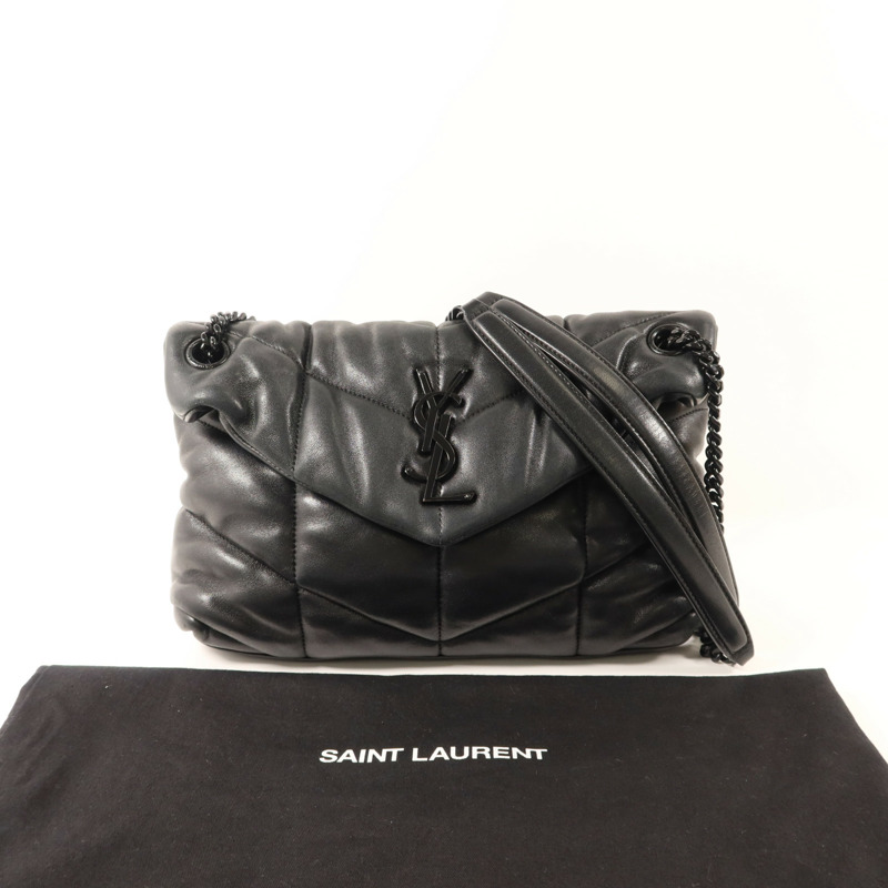 SAINT LAURENT 羊皮皮革Shoulder Bag銀扣手挽肩背兩用袋-9
