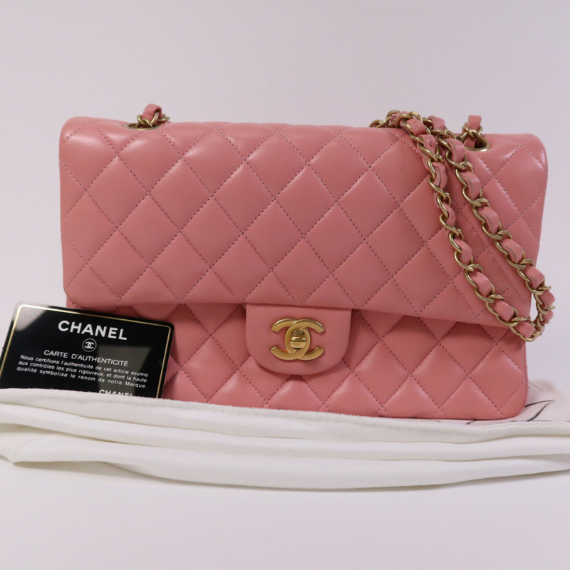 CHANEL 羊皮皮革Classic 25金扣鏈帶手挽肩背兩用袋-9