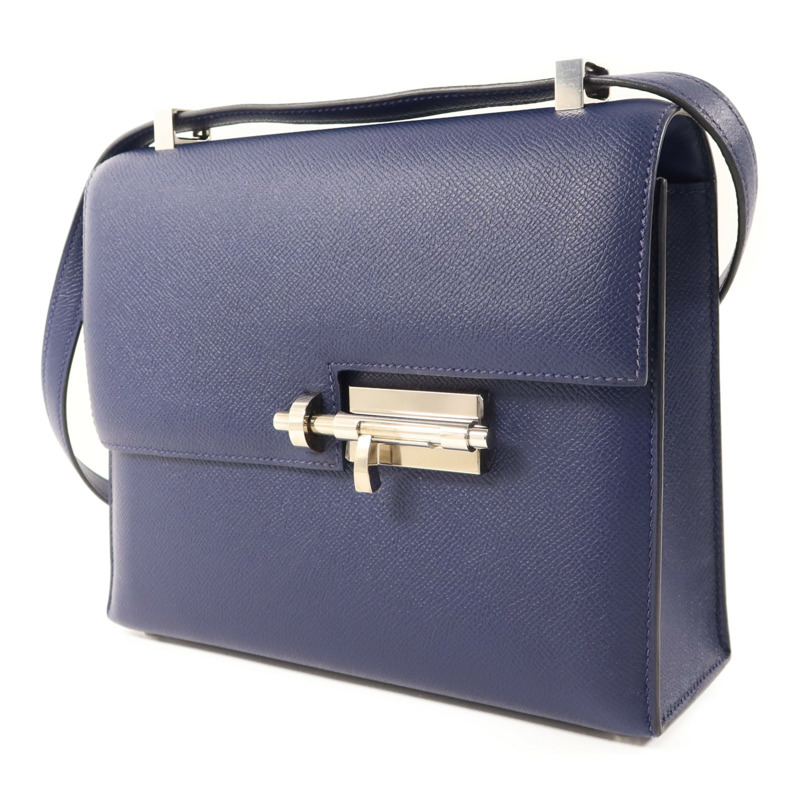 HERMES Epsom皮革Verrou 23銀扣肩背袋Bleu Saphir-2