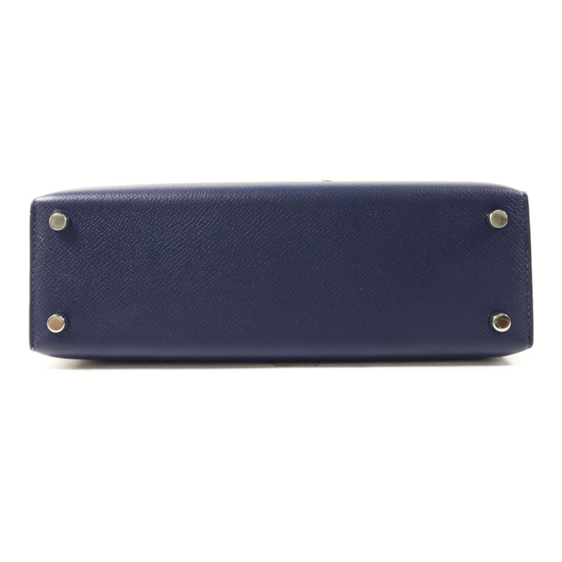 HERMES Epsom皮革Verrou 23銀扣肩背袋Bleu Saphir-3