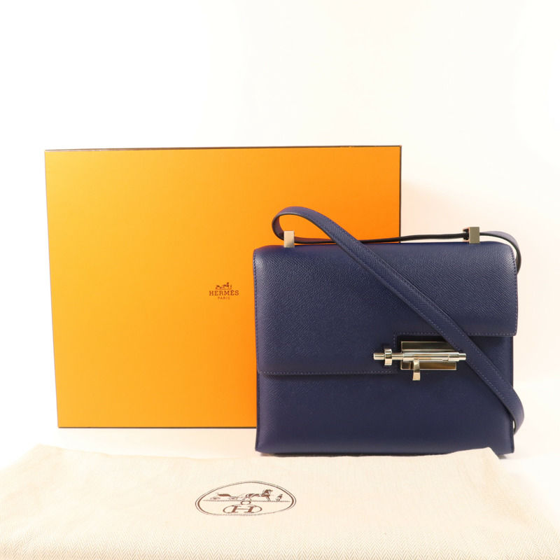 HERMES Epsom皮革Verrou 23銀扣肩背袋Bleu Saphir-9