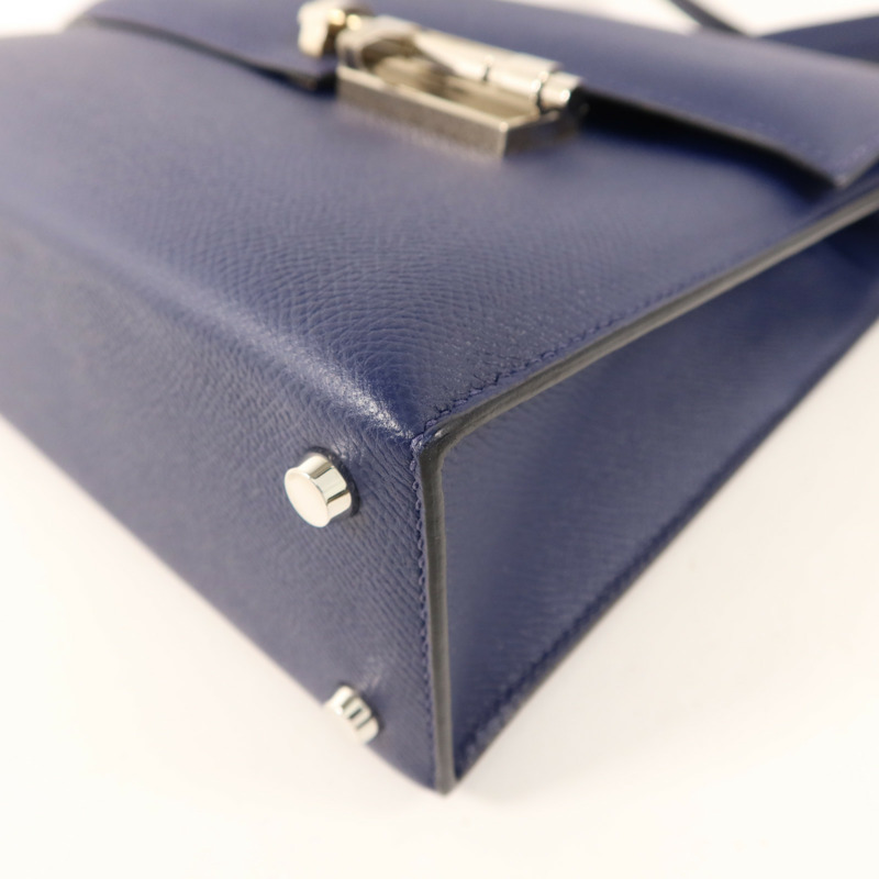 HERMES Epsom皮革Verrou 23銀扣肩背袋Bleu Saphir-12