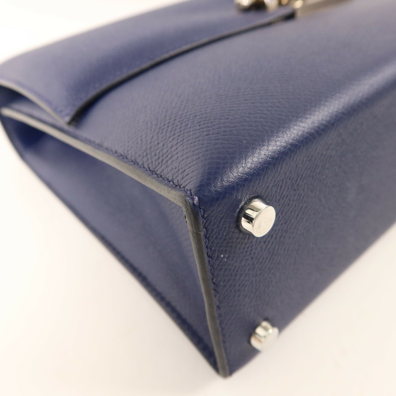 HERMES Epsom皮革Verrou 23銀扣肩背袋Bleu Saphir-13