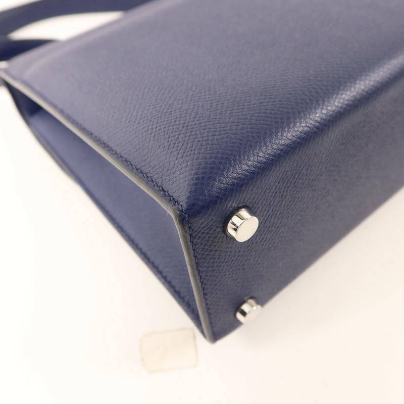 HERMES Epsom皮革Verrou 23銀扣肩背袋Bleu Saphir-15