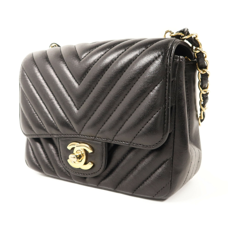 CHANEL 羊皮皮革Mini Classic 17金扣鏈帶肩背袋-2